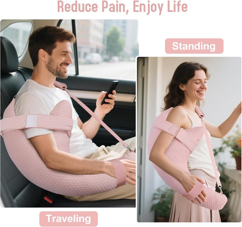 RoamReady Rotator Cuff Pillow, Removable Shoulder Support Pillow for Frozen Shoulder Relief, Post Arm Surgery Recovery Supplies, Broken Arm Cushion for Pain Relief and Side Sleeping, Pink - Image 2